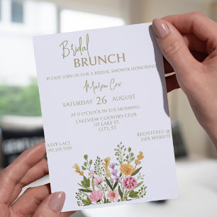 Invitation Aquarelle colorée Bouquet floral BridaI Brunch