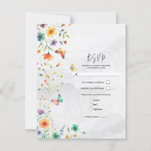 Invitation Aquarelle colorée Floral Butterfly Wedding RSVP