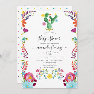 Invitation Aquarelle colorée Floral Fiesta Baby shower