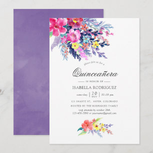 Invitation Aquarelle colorée Floral Quinceañera