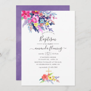 Invitation Aquarelle colorée Floral Spring Baptême