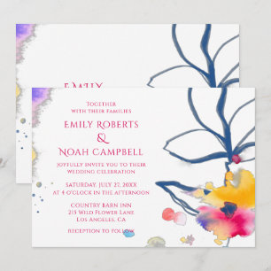 Invitation Aquarelle colorée moderne Mariage floral