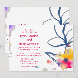Invitation Aquarelle colorée moderne Mariage floral