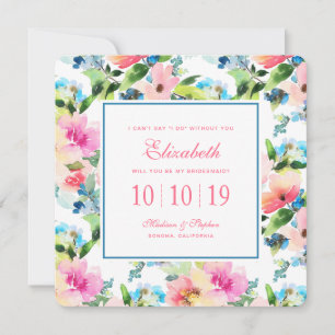 Invitation Aquarelle colorée motif floral - Bridesmaid