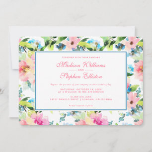 Invitation Aquarelle colorée Motif floral - Mariage