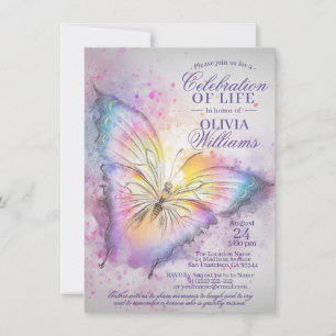 Invitation Aquarelle colorée Papillon Célébration de la vie