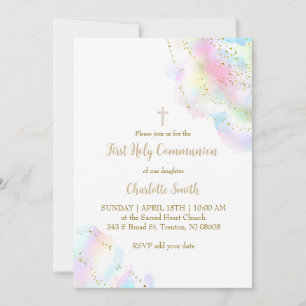 Invitation aquarelle colorée   Première communion fille