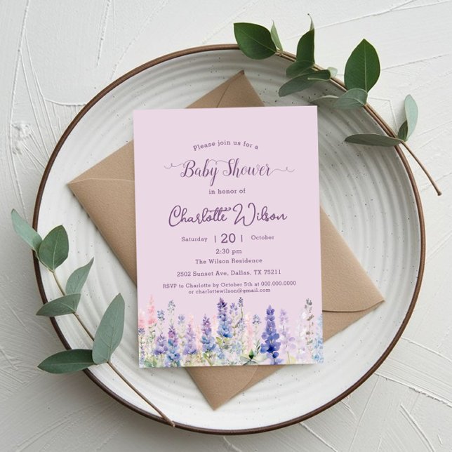 Invitation Aquarelle Colorful Lupine Flowers Baby shower (Créateur téléchargé)
