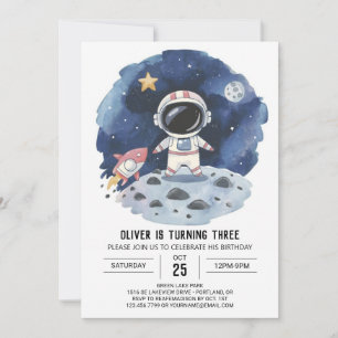Invitation Aquarelle Comet Boho Astronaut garçon Anniversaire