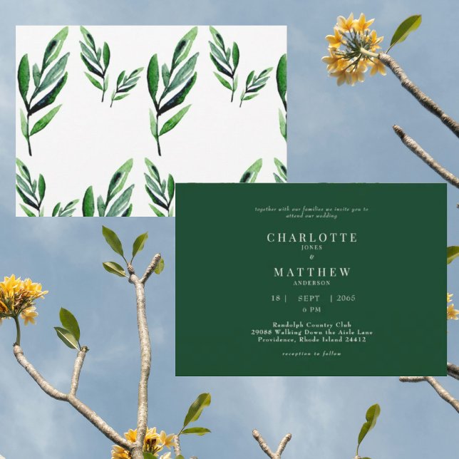 Invitation Aquarelle contemporaine Vert Pas de parents Mariag (Créateur téléchargé)