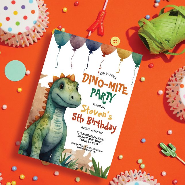 Invitation Aquarelle cool Dinosaur fête d'anniversaire (Créateur téléchargé)