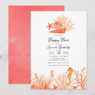 Invitation Aquarelle Corail Vivant Sous l'Heure Heureuse de l