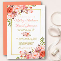 Aquarelle Coral Floral Gold Mariage