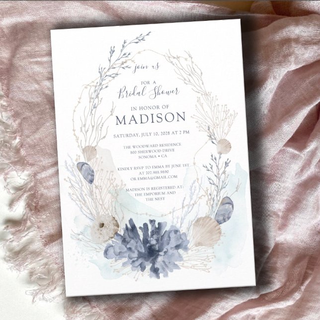 Invitation Aquarelle Coral Seashell Fête des mariées balnéair (Créateur téléchargé)