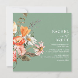 Invitation Aquarelle Coral vert rose Mariage floral