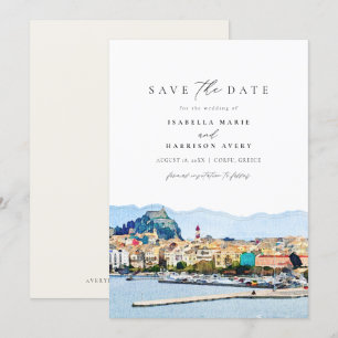 Invitation Aquarelle Corfou Grèce Kerkyra Sauvez la date 