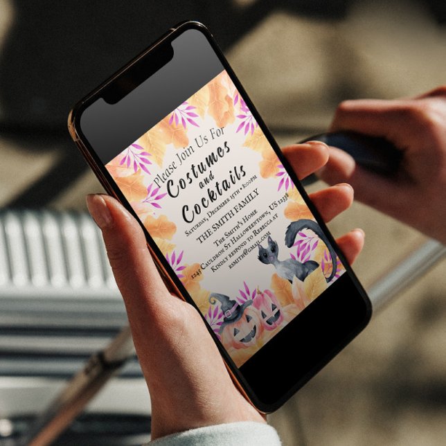 Invitation Aquarelle Costumes de chat et cocktail Fête d'Hall (Créateur téléchargé)