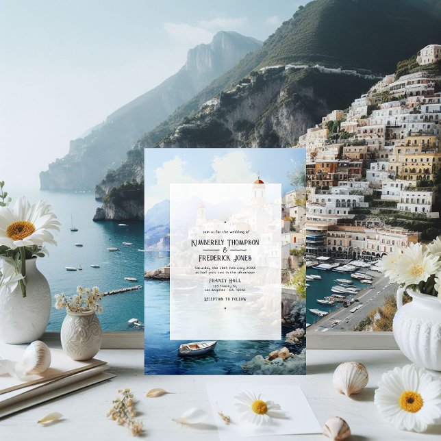 Invitation Aquarelle Côte Amalfi Italie Destination Mariage (Amalfi Coast)