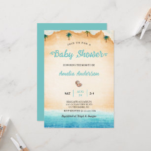 Invitation Aquarelle Côte Mer Waves Baby shower de plage