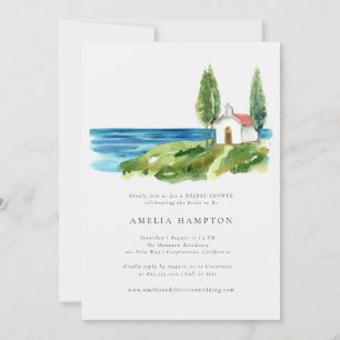 Invitation Aquarelle côtière Chapelle Fête des mariées océani