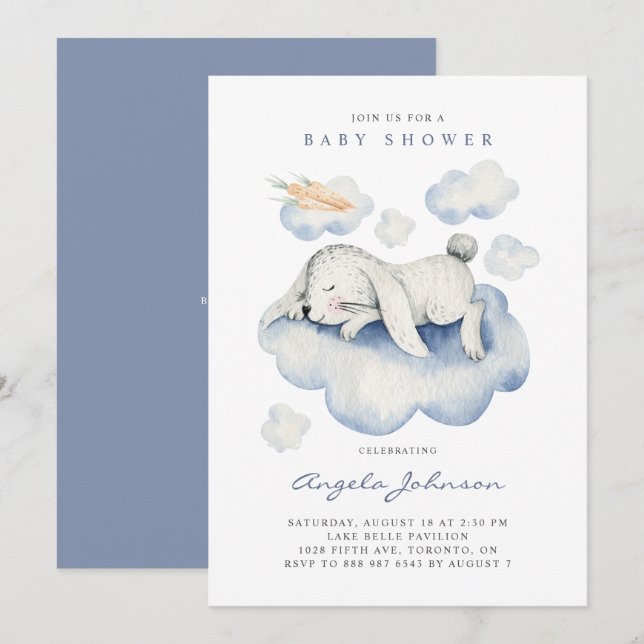 Invitation Aquarelle Couchage Rabbit C'est un Baby shower gar (Devant / Derrière)