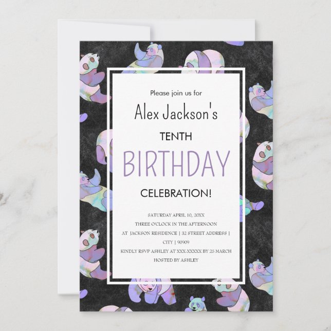 Invitation Aquarelle couleur mignonne Modèle d'ours Panda (Devant)