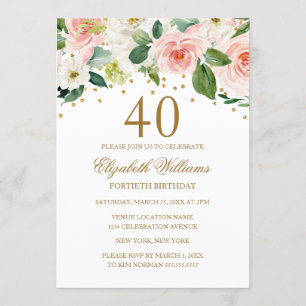 Invitation Aquarelle couleur or rose 40e anniversaire