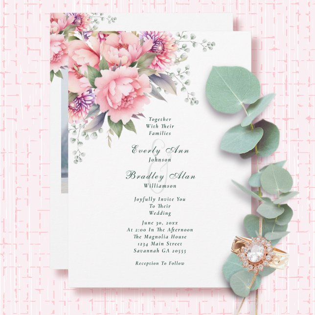 Invitation Aquarelle couleur rose pâle Mariage photo floral (Créateur téléchargé)
