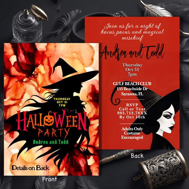 Invitation Aquarelle couleur Silhouette couleur Halloween (Front and Back)