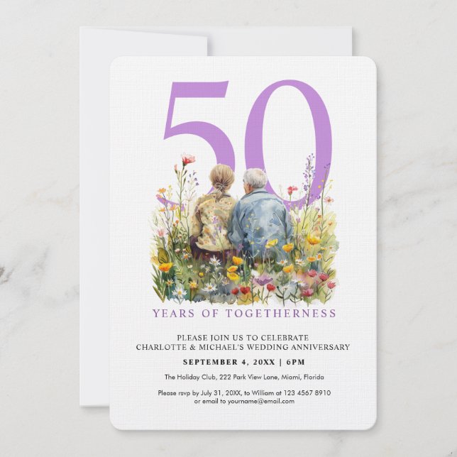 Invitation Aquarelle Couple Amour Romance Mariage Anniversair (Devant)