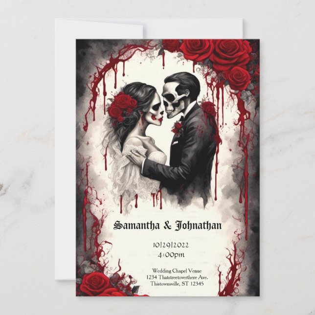 Invitation Aquarelle Couple et Rose Goth Mariage (Devant)