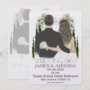 Invitation aquarelle couple romantique à petit bud