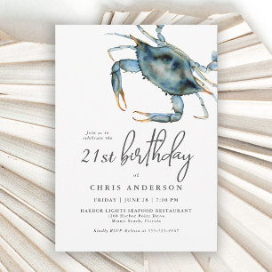 Invitation Aquarelle Crabe Bleu Fruits de mer 21e anniversair