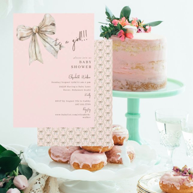 Invitation Aquarelle Crème Bow Rose C'est un Baby shower fill (Créateur téléchargé)