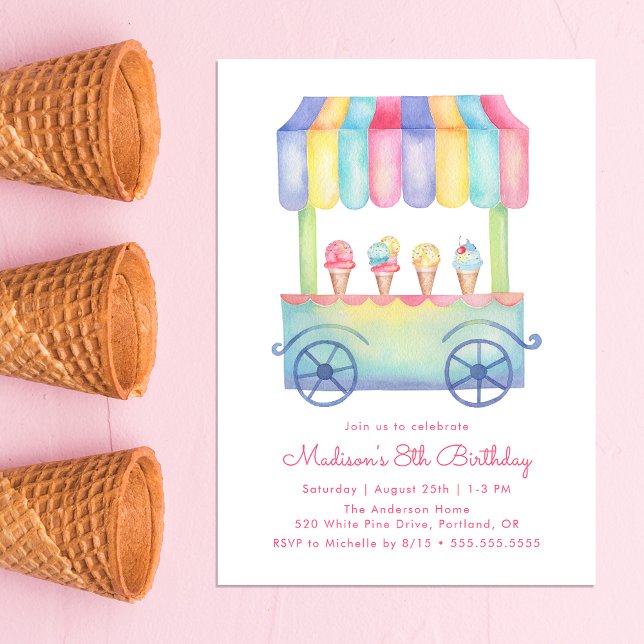 Invitation Aquarelle Crème glacée Camion fête d'anniversaire (Créateur téléchargé)