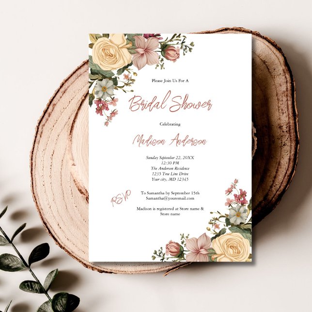 Invitation Aquarelle crème rose Vintage Fête des mariées flor (Cream Blush Pink Watercolor Bridal Shower Invitation, Antique Vintage, Printed or Digital Download)