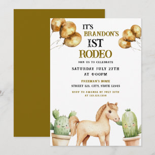 Invitation Aquarelle Cute Cowboy 1er Rodéo Anniversaire