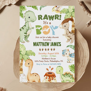 Invitation Aquarelle Cute Dinosaur Baby shower Garçon de verd