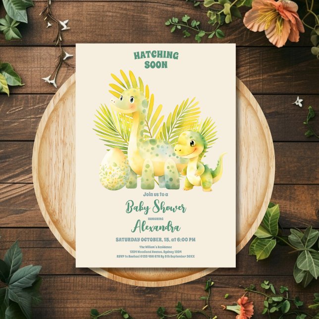 Invitation Aquarelle Cute Dinosaur Baby shower verdoyant (Créateur téléchargé)