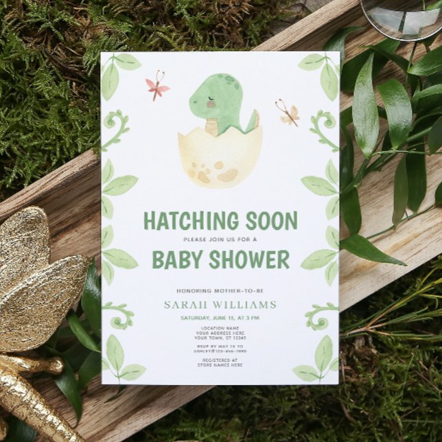 Invitation Aquarelle Cute Dinosaur Hatching Bientôt Baby show (Get ready for a Jurassic celebration with our adorable dinosaur baby shower invitations! 🦕)