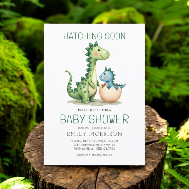 Invitation Aquarelle Cute Dinosaur Hatching Bientôt Baby show (Créateur téléchargé)