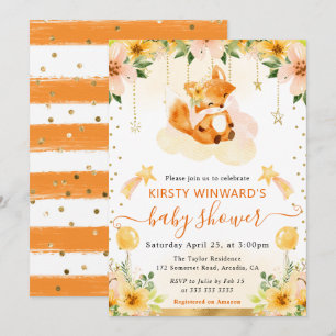Invitation Aquarelle Cute Floral Fox sur le Baby shower Cloud