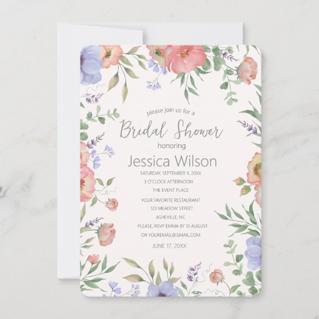 Invitation Aquarelle Cute Floral Meadow Fête des mariées (Devant)