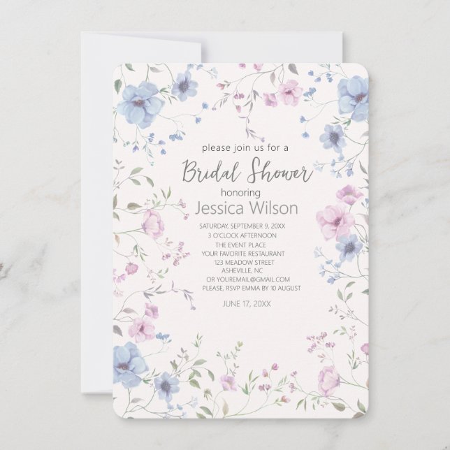 Invitation Aquarelle Cute Florale Anéone Fête des mariées (Devant)