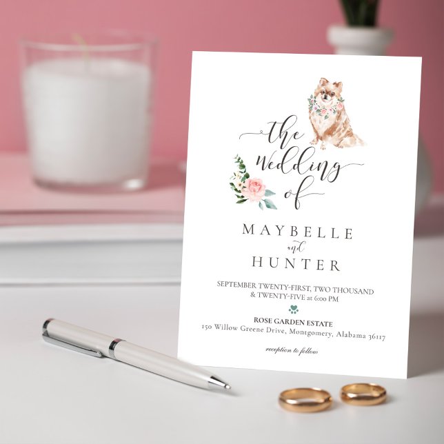 Invitation Aquarelle Cute Poméranienne Animal & Rose Florale (Créateur téléchargé)