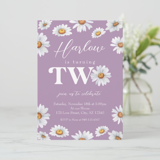 Invitation Aquarelle Daisy Deux Filles 2e anniversaire (Debout devant)