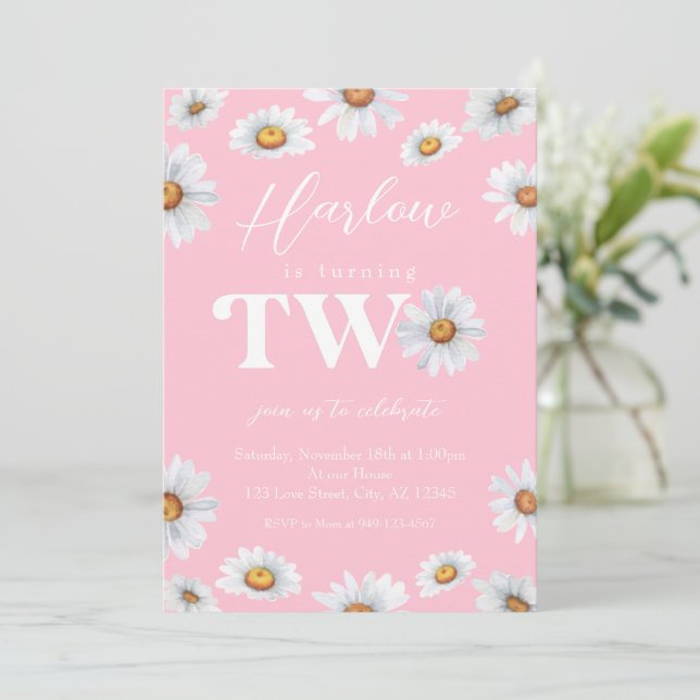 Invitation Aquarelle Daisy Deux Filles 2e anniversaire (Debout devant)