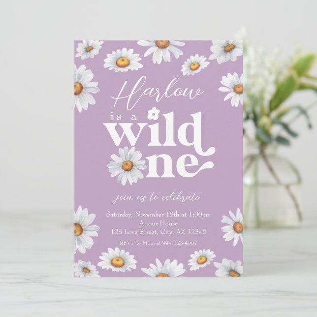 Invitation Aquarelle Daisy Wild One Girl'anniversaire (Debout devant)