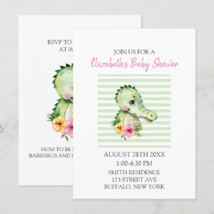 Invitation Aquarelle d'Alligator mignonne Hibiscus Baby showe