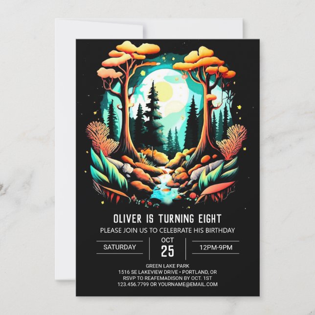 Invitation Aquarelle dans les bois Enfants Anniversaire (Devant)